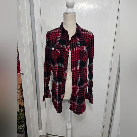 Arizona plaid long sleeve snap button up blouse size L - Picture 5 of 8